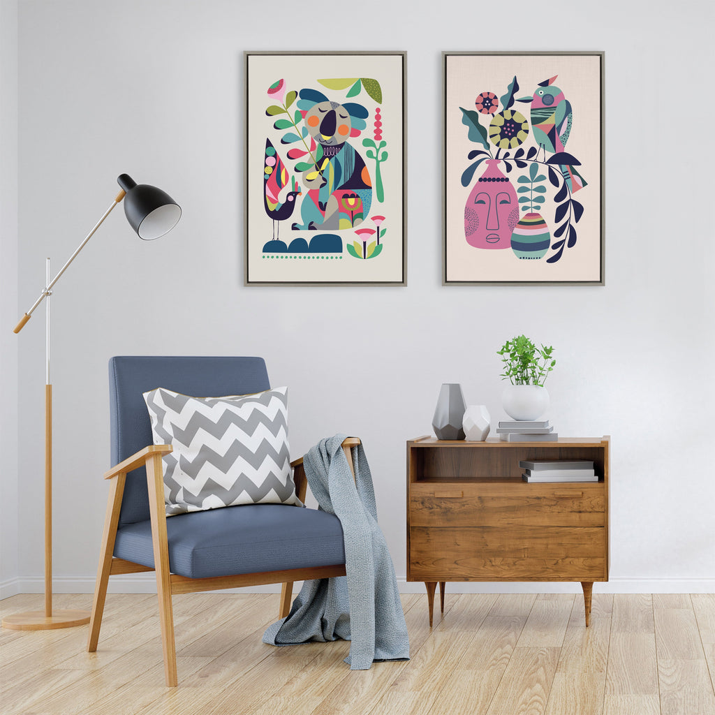 Sylvie Mid Century Modern Koala Framed Canvas by Rachel Lee of My Dream Wall