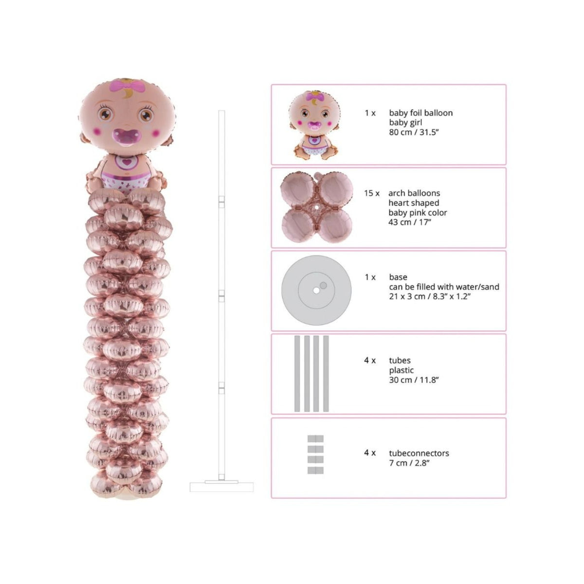 Balloonfoilbaby Girl Stand66 Inch Pink