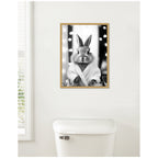 Sylvie Bunny Glam Bathroom Art Towel Robe Black and White Framed Canvas by The Creative Bunch Studio