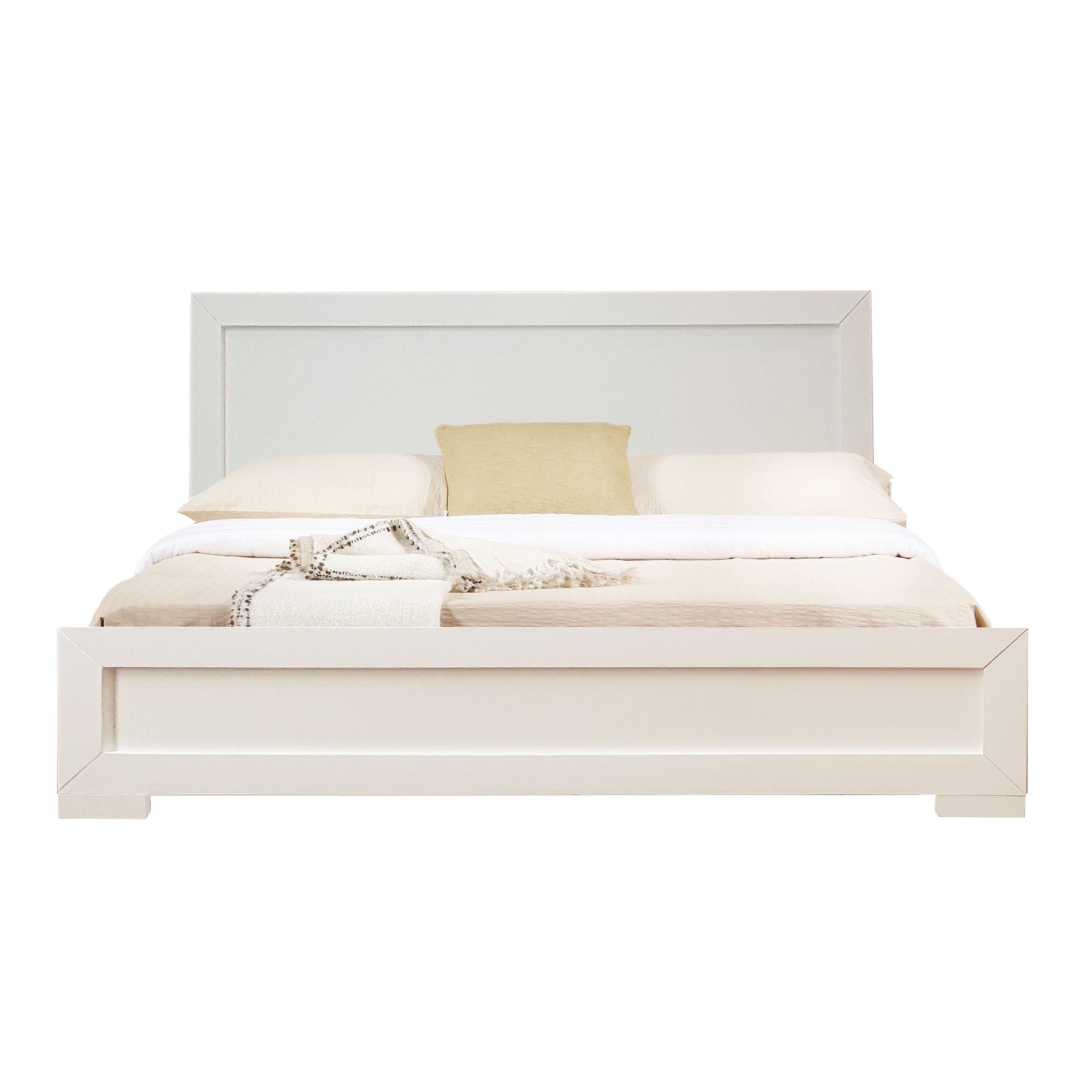 Trent Wooden Platform Bed in White, Queen