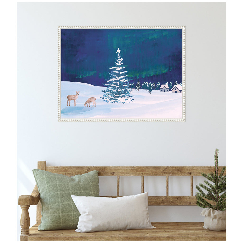 Sylvie Beaded Nothern Lights Winter Framed Canvas by Teju Reval