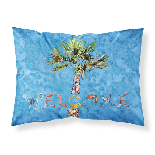 'Caroline'S Treasures 8708Pillowcase Welcome Palm Tree On Blue Fabric Standard Pillowcase, Large, Multicolor'