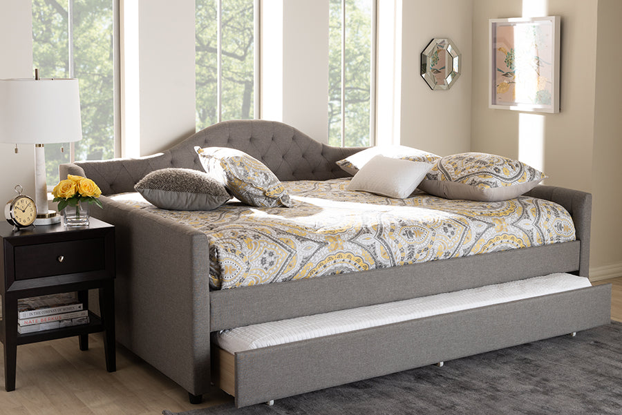 Baxton Studio Eliza Modern And Contemporary Grey Fabric Upholstered Queen Size Daybed With Trundle