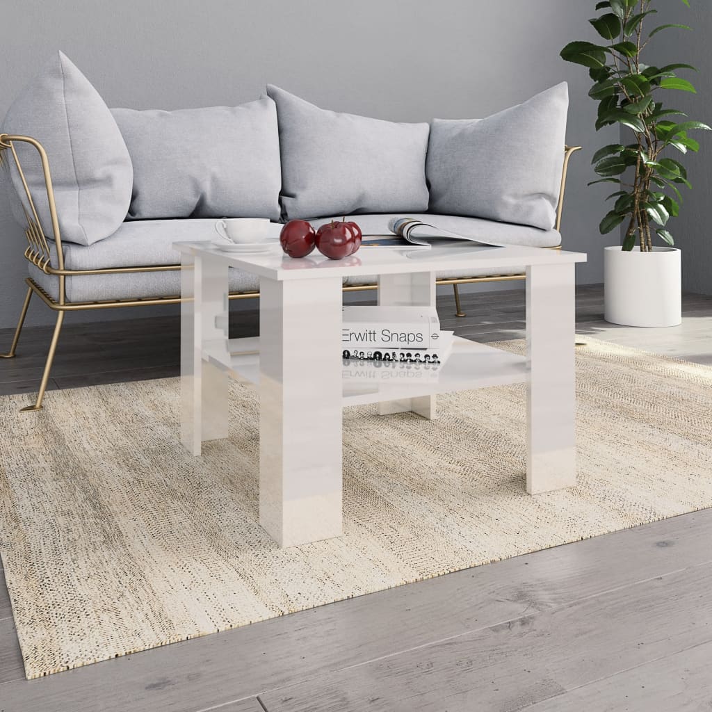 vidaXL Coffee Table High Gloss White 23.6 x 23.6 x 16.5 Engineered Wood