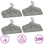Vidaxl Velvet Clothes Hangers Set – Package Of 100, Anti-Slip Features, Heavy Duty, 360-Degree Rotatable Hook, Gray
