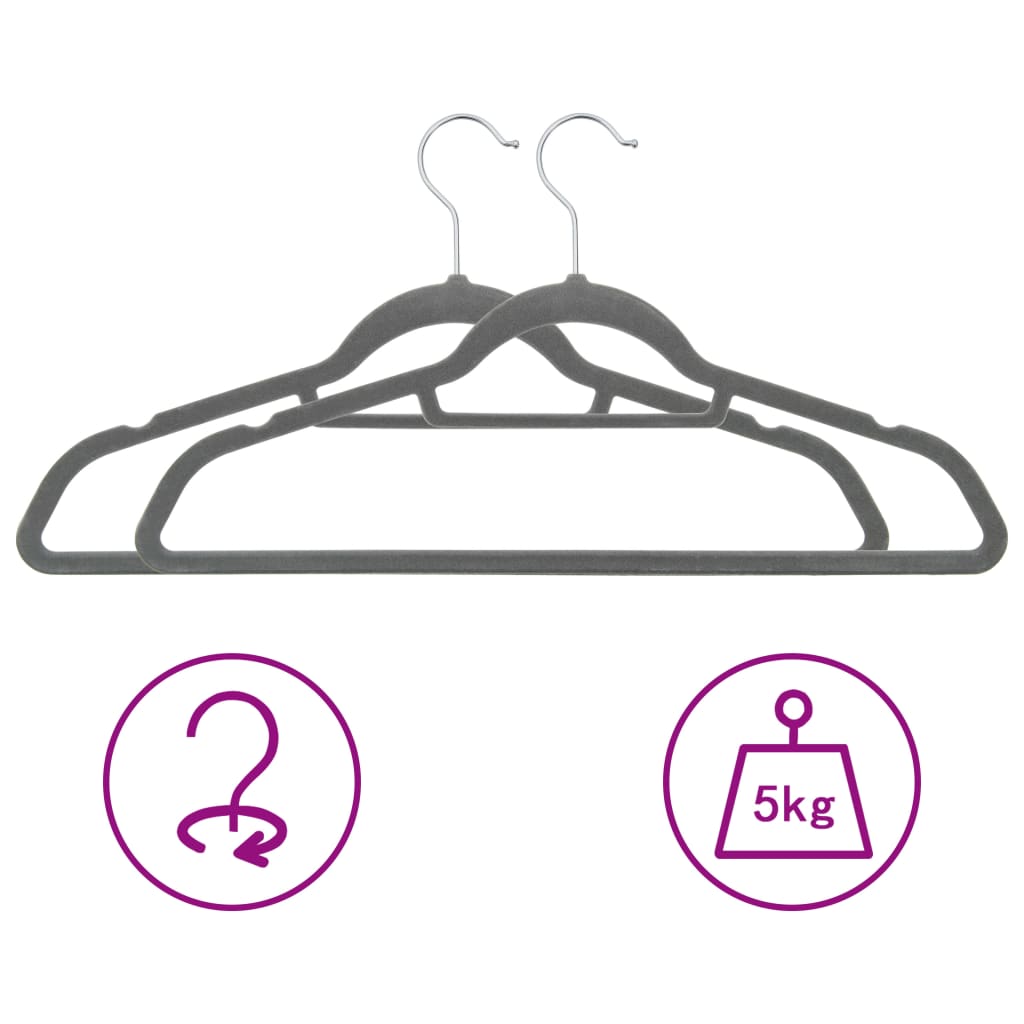 Vidaxl Velvet Clothes Hangers Set – Package Of 100, Anti-Slip Features, Heavy Duty, 360-Degree Rotatable Hook, Gray