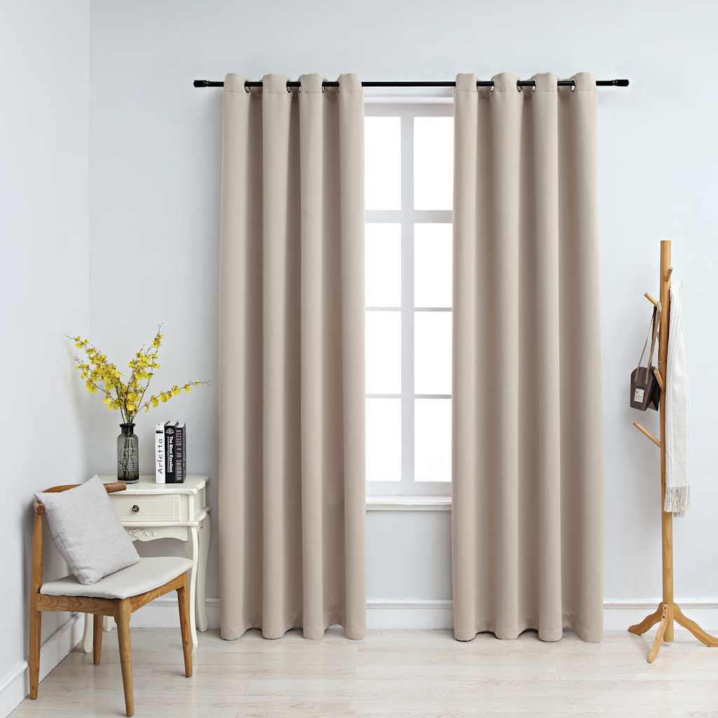Vidaxl Beige Blackout Curtains With Rings - 54"X95" - Made From 100% Polyester - Easy To Install And Machine Washable - Set Of 2