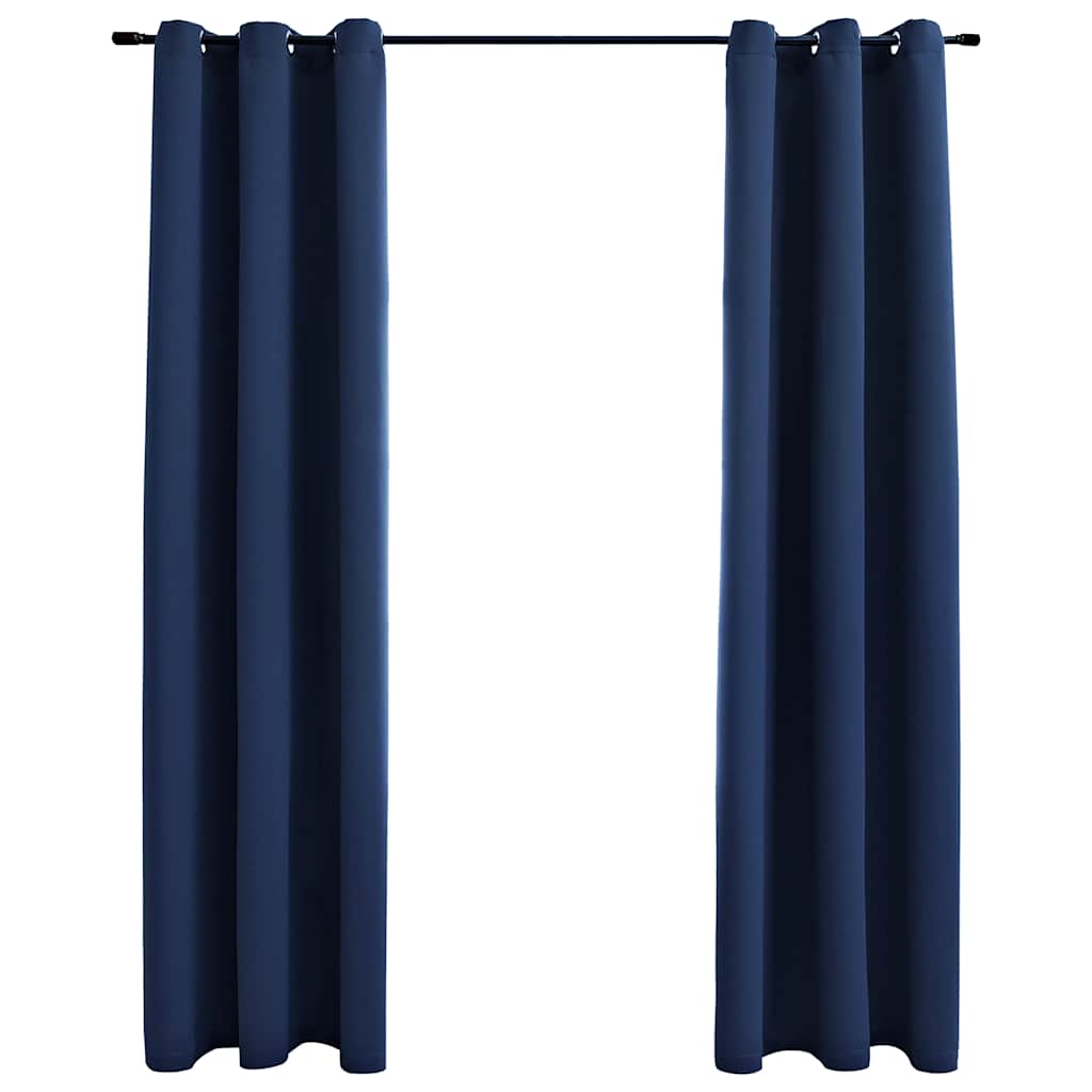 Vidaxl Navy Blue Blackout Curtains With Rings - Polyester Fabric, Easy To Install, Machine Washable, Perfect For Home And Office (37"X84", 2 Pieces)