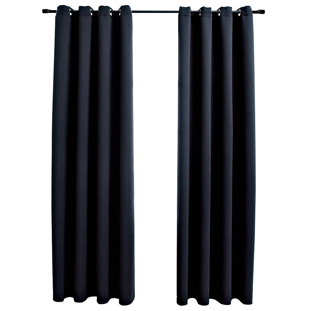 Vidaxl Elegant Blackout Curtains With Rings - 54"X63"- Black Fabric - 100% Polyester - Great For Privacy - Low Maintenance