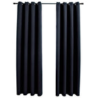 Vidaxl Elegant Blackout Curtains With Rings - 54"X63"- Black Fabric - 100% Polyester - Great For Privacy - Low Maintenance