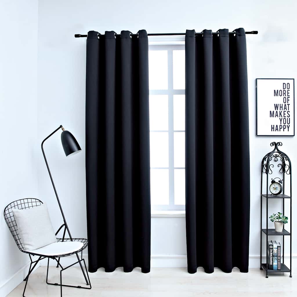 Vidaxl Elegant Blackout Curtains With Rings - 54"X63"- Black Fabric - 100% Polyester - Great For Privacy - Low Maintenance