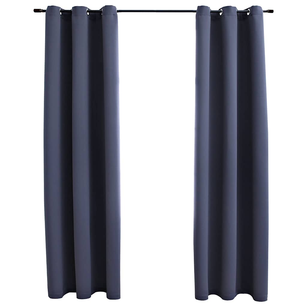 Vidaxl Blackout Curtains With Rings, Anthracite Fabric, 37"X63", Set Of 2, Machine Washable, Blocks 95% Light, Elegant Design For Living Room, Bedroom, Office Space