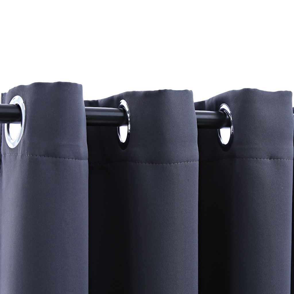Vidaxl Blackout Curtains With Rings, Anthracite Fabric, 37"X63", Set Of 2, Machine Washable, Blocks 95% Light, Elegant Design For Living Room, Bedroom, Office Space