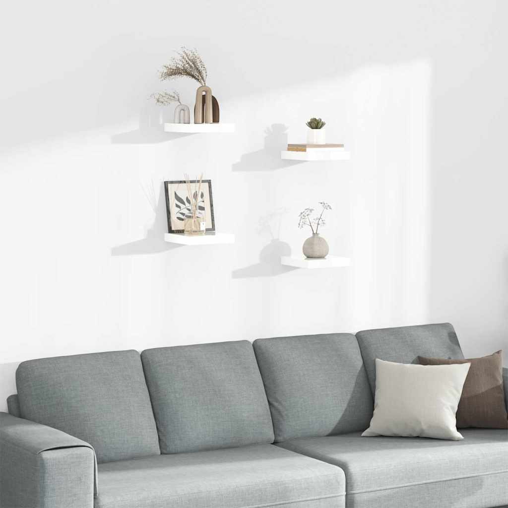 vidaXL Floating Wall Shelves 4 pcs High Gloss White 9.1x9.3x1.5 MDF