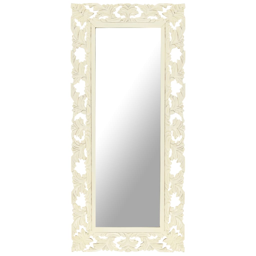 Vidaxl Hand Carved Mirror White 43.3"X19.7" Solid Mango Wood