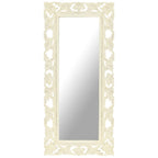 Vidaxl Hand Carved Mirror White 43.3"X19.7" Solid Mango Wood