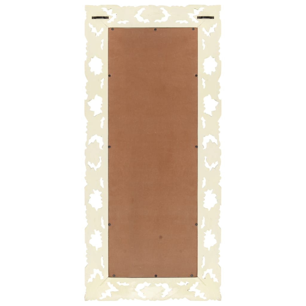Vidaxl Hand Carved Mirror White 43.3"X19.7" Solid Mango Wood