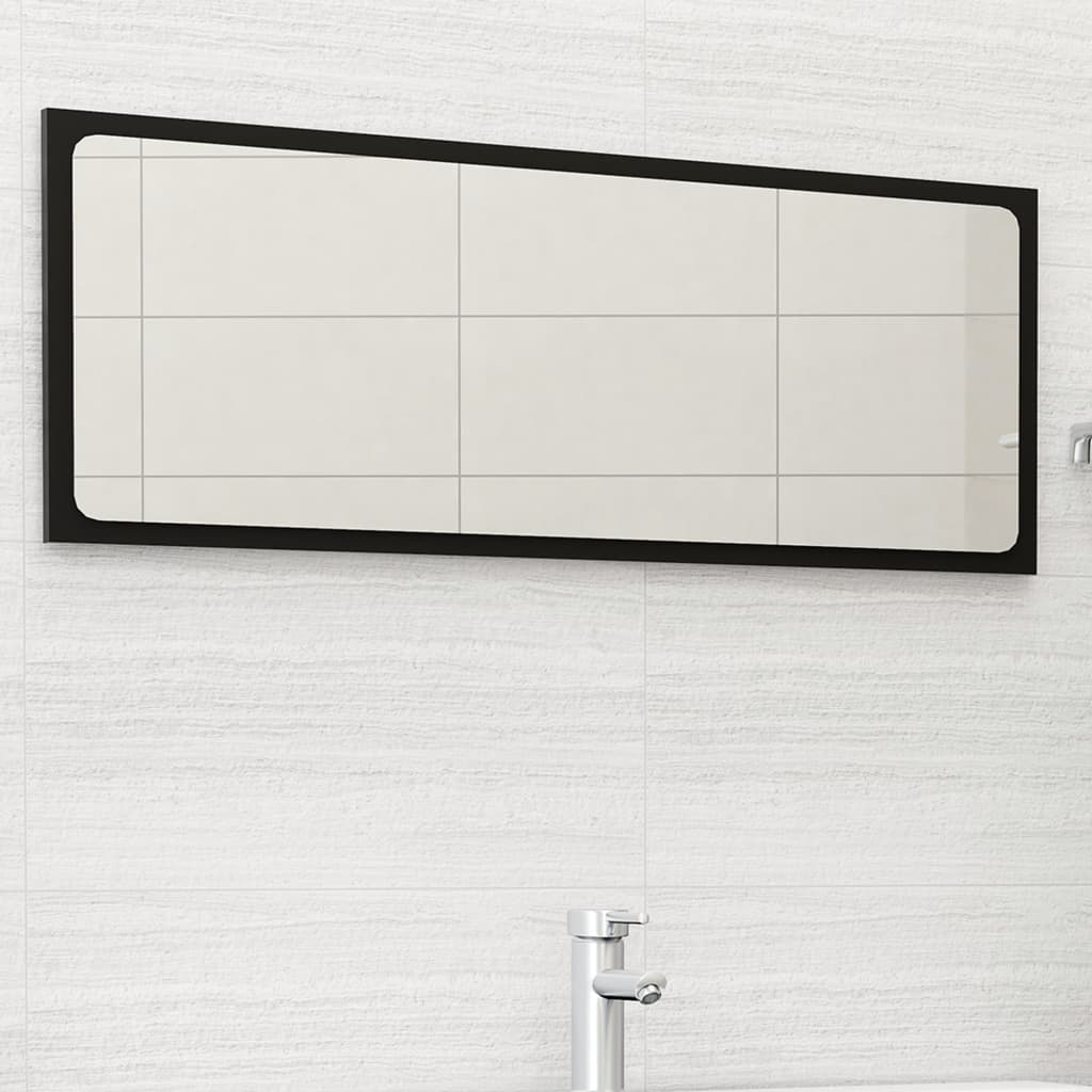 Vidaxl Bathroom Mirror 39.4"X0.6"X14.6" In Black | Modern Style Wall Decorative Mirror | Sturdy Engineered Wood And Acrylic Material