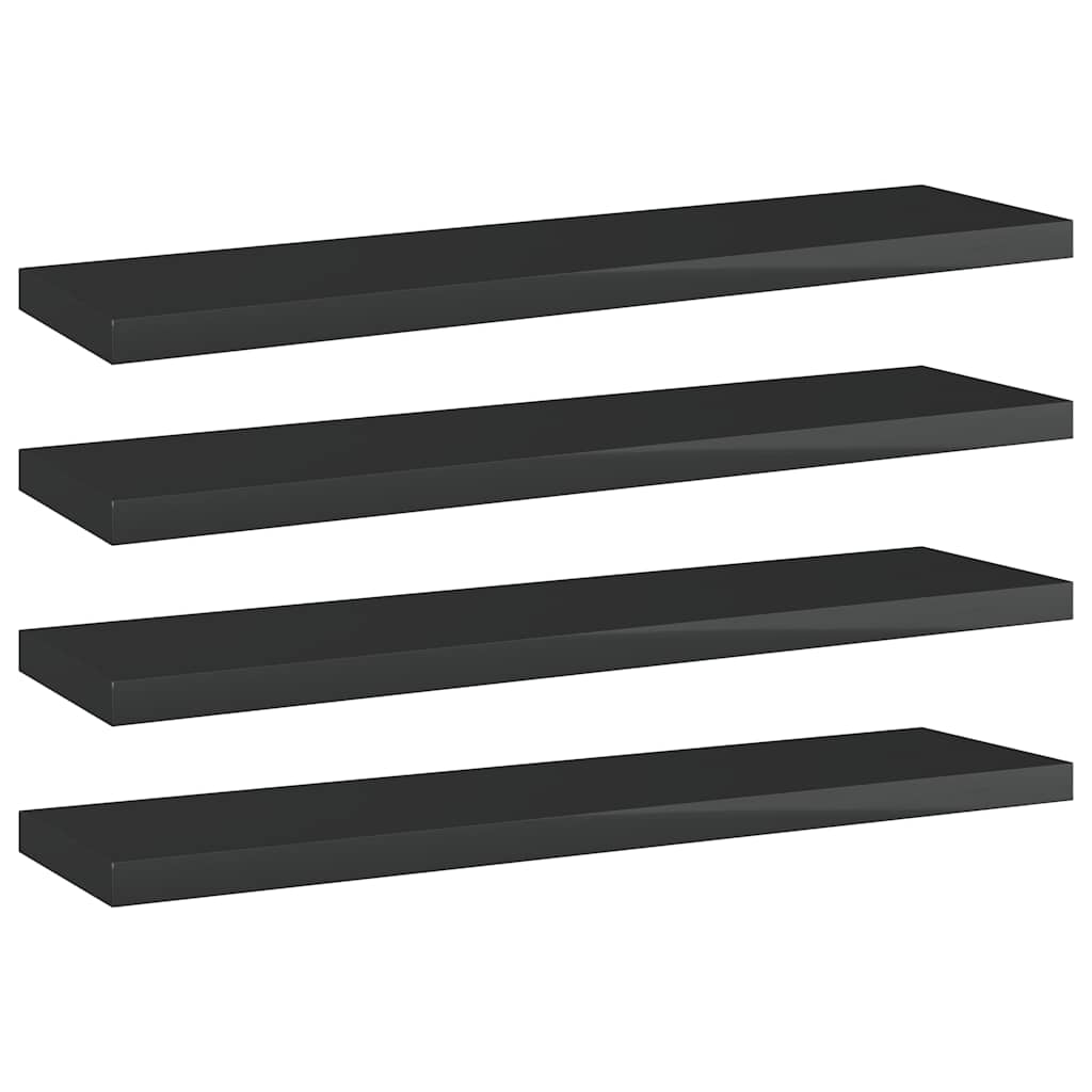 Vidaxl Bookshelf Boards 4 Pcs High Gloss Black 15.7inchX3.9inchX0.6inch Engineered Wood