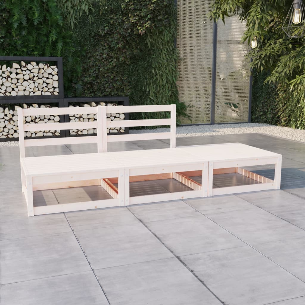 vidaXL 3 Piece Patio Lounge Set White Solid Pinewood