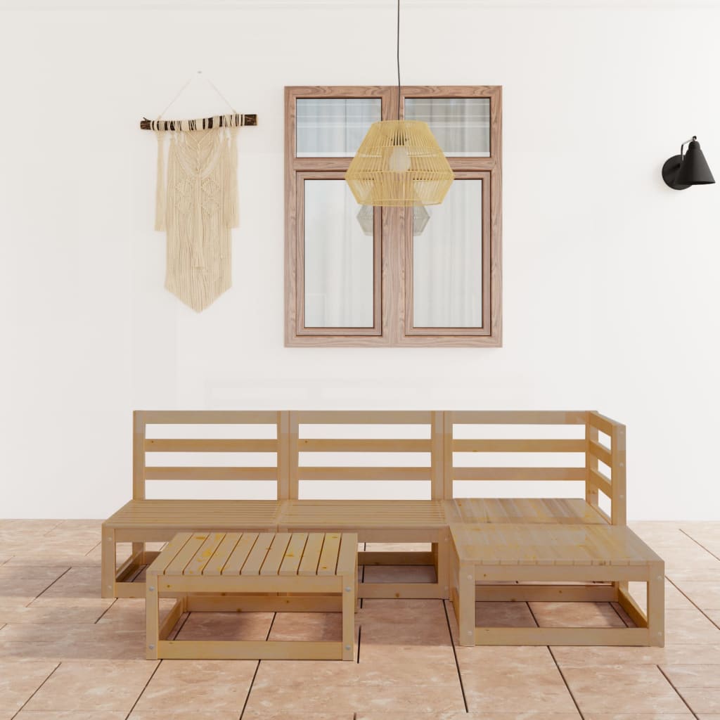 vidaXL 5 Piece Garden Lounge Set Honey Brown Solid Pinewood
