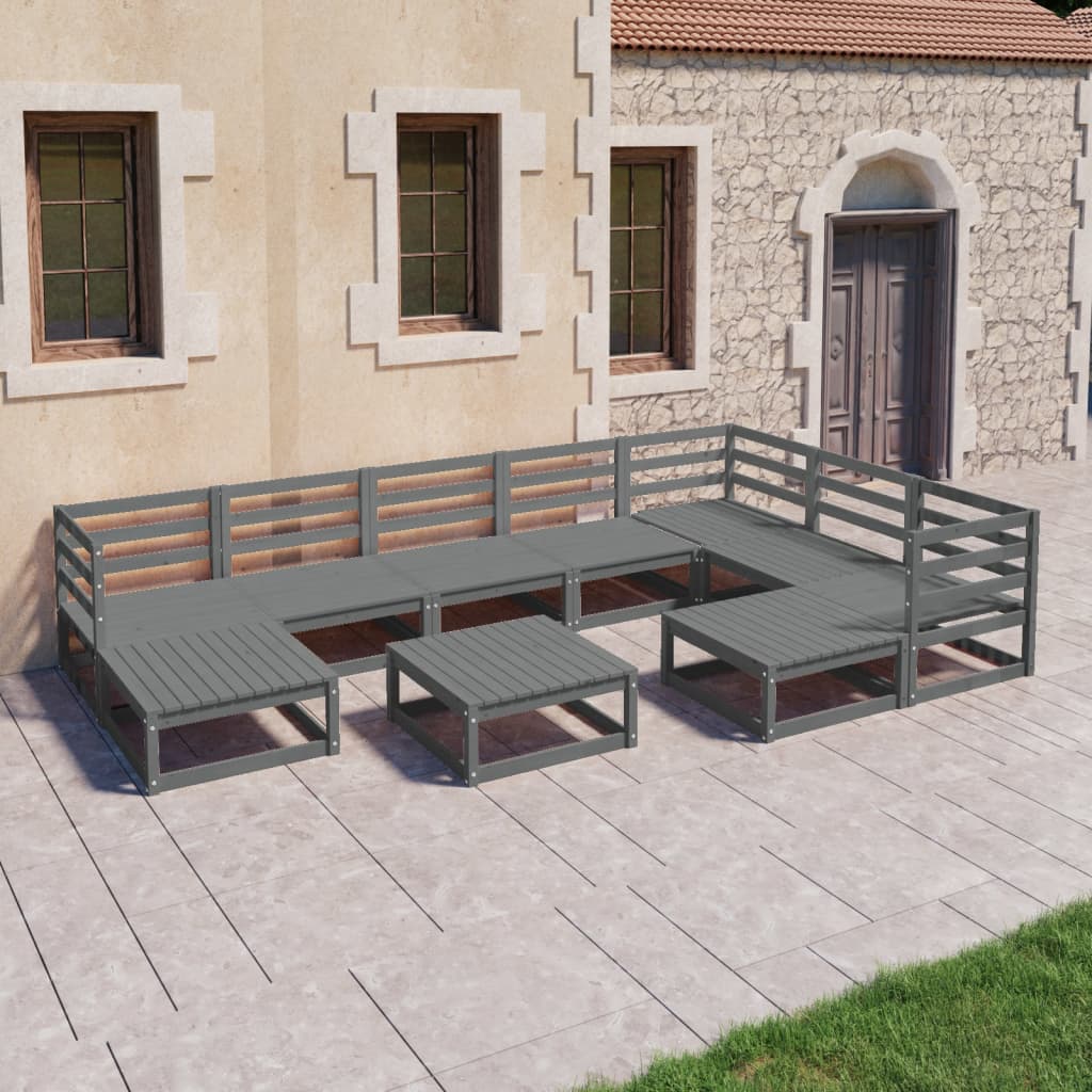 vidaXL 10 Piece Patio Lounge Set Gray Solid Pinewood