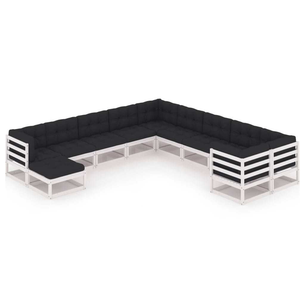 vidaXL 11 Piece Garden Lounge Set with Cushions White Solid Pinewood
