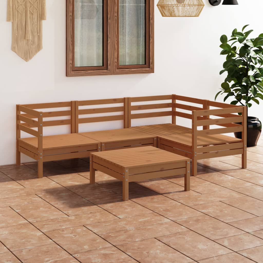 vidaXL 5 Piece Patio Lounge Set Solid Pinewood Honey Brown