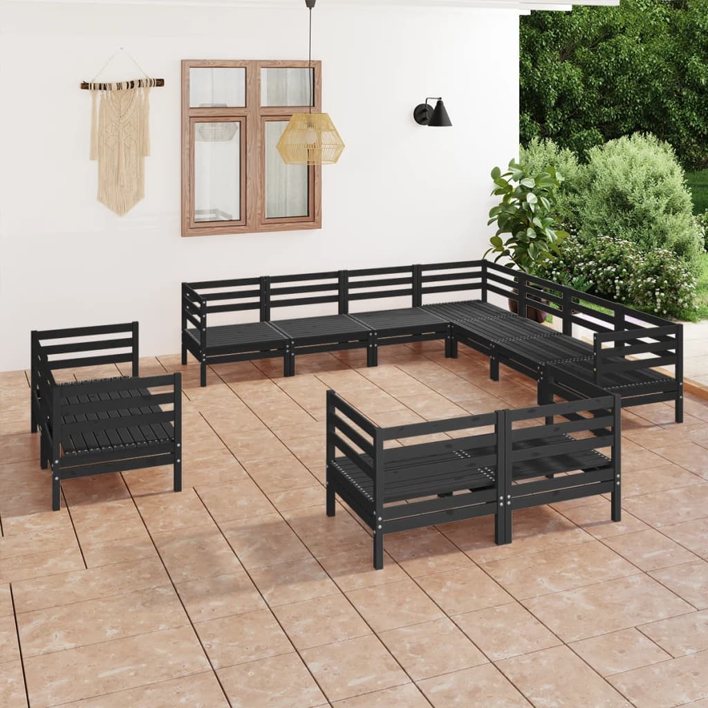 vidaXL 11 Piece Patio Lounge Set Solid Pinewood Black