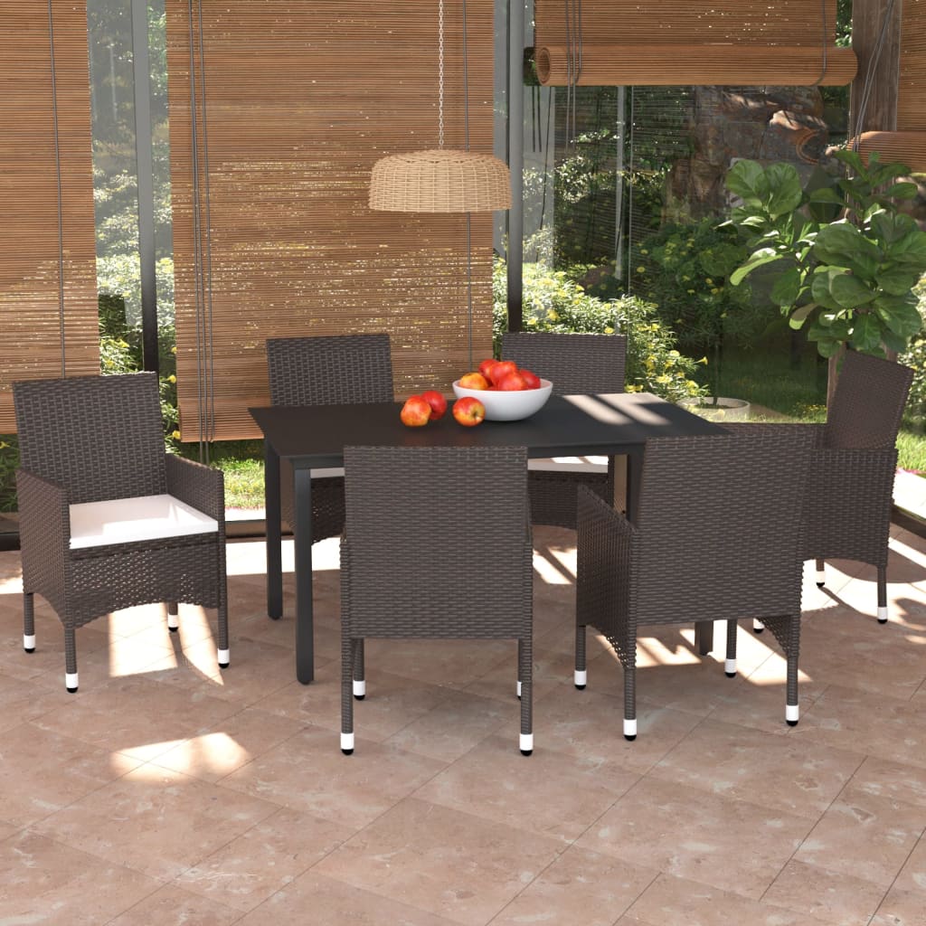 vidaXL 7 Piece Garden Dining Set with Cushions Poly Rattan Brown