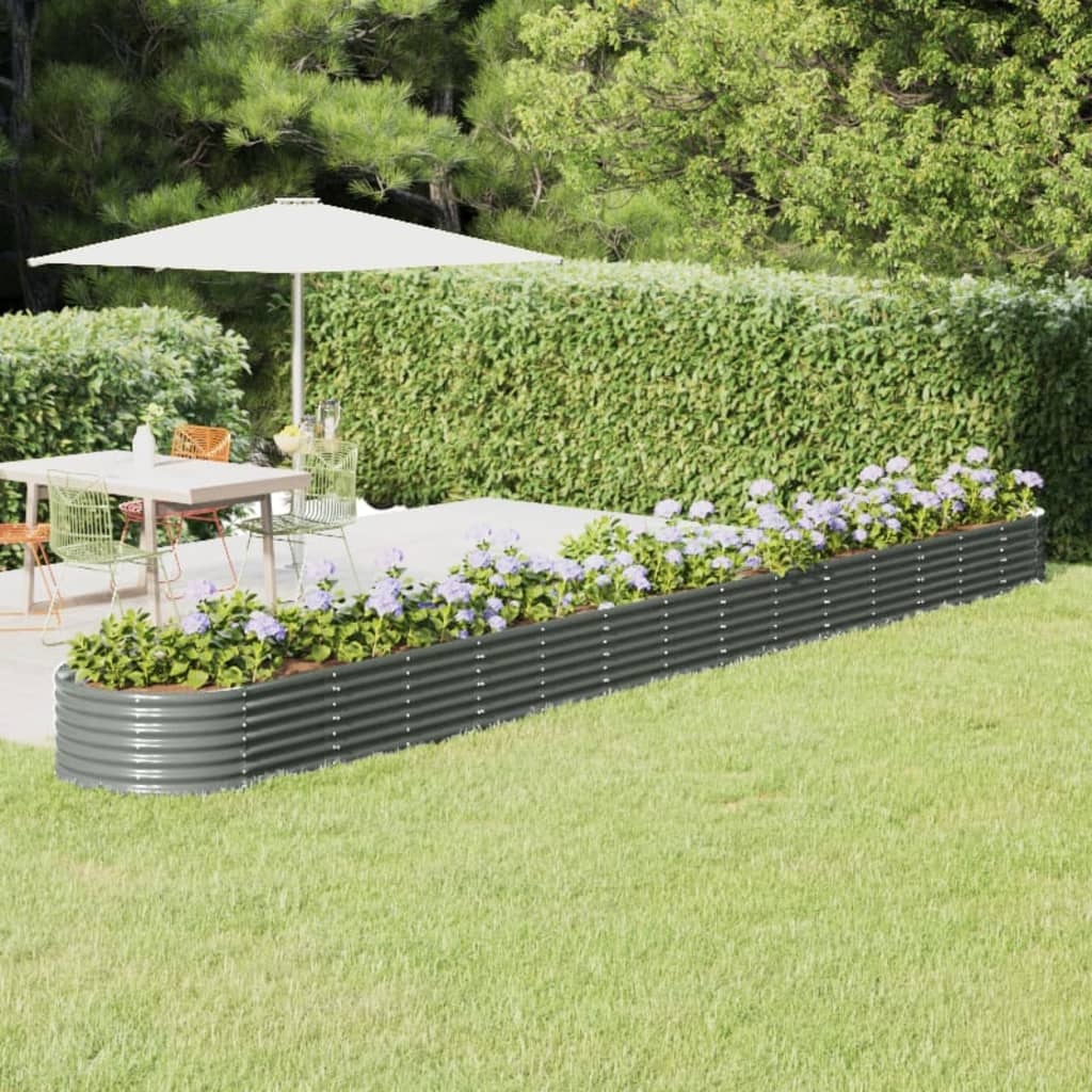 vidaXL Garden Raised Bed Powder-coated Steel 244.1x31.5x14.2 Gray