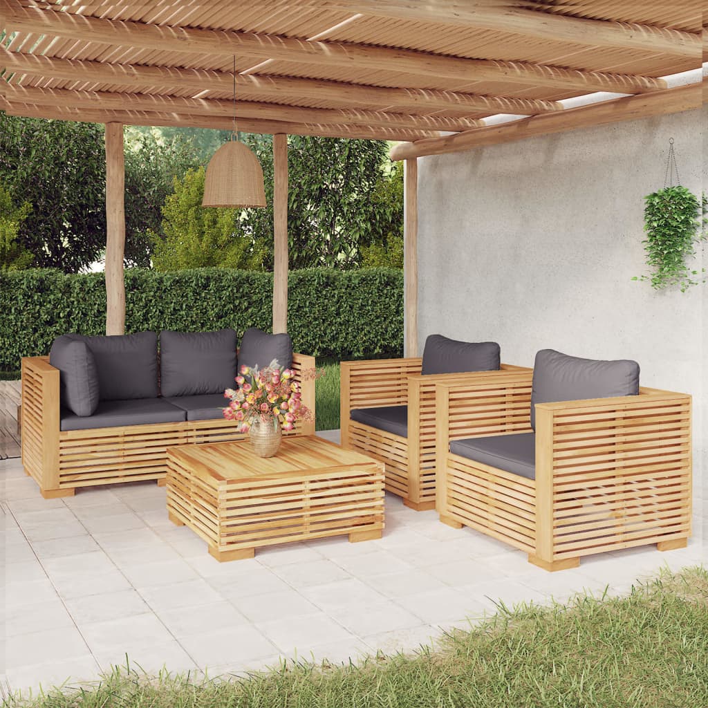 vidaXL 5 Piece Patio Lounge Set with Cushions Solid Wood Teak