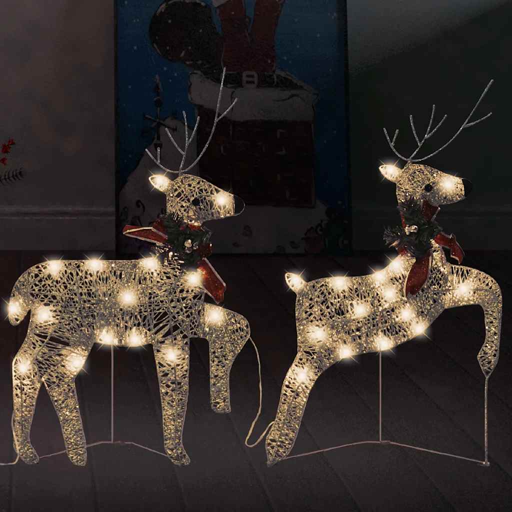 Vidaxl 2-Piece Glowing Christmas Reindeer, Warm White Led Lights, 8 Lighting Modes, Weather-Resistant For Outdoor & Indoor Holiday Yard Decor, With Removable Neck Decoration