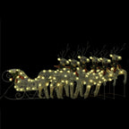Vidaxl Gold Outdoor Reindeer & Sleigh Christmas Decoration With Energy-Efficient Led Lights - 140 Long-Lasting Warm White Led Lights - Weather-Resistant Mesh Material - Multiple Lighting Effects