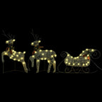 Vidaxl Gold Outdoor Reindeer & Sleigh Christmas Decoration With Energy-Efficient Led Lights - 140 Long-Lasting Warm White Led Lights - Weather-Resistant Mesh Material - Multiple Lighting Effects