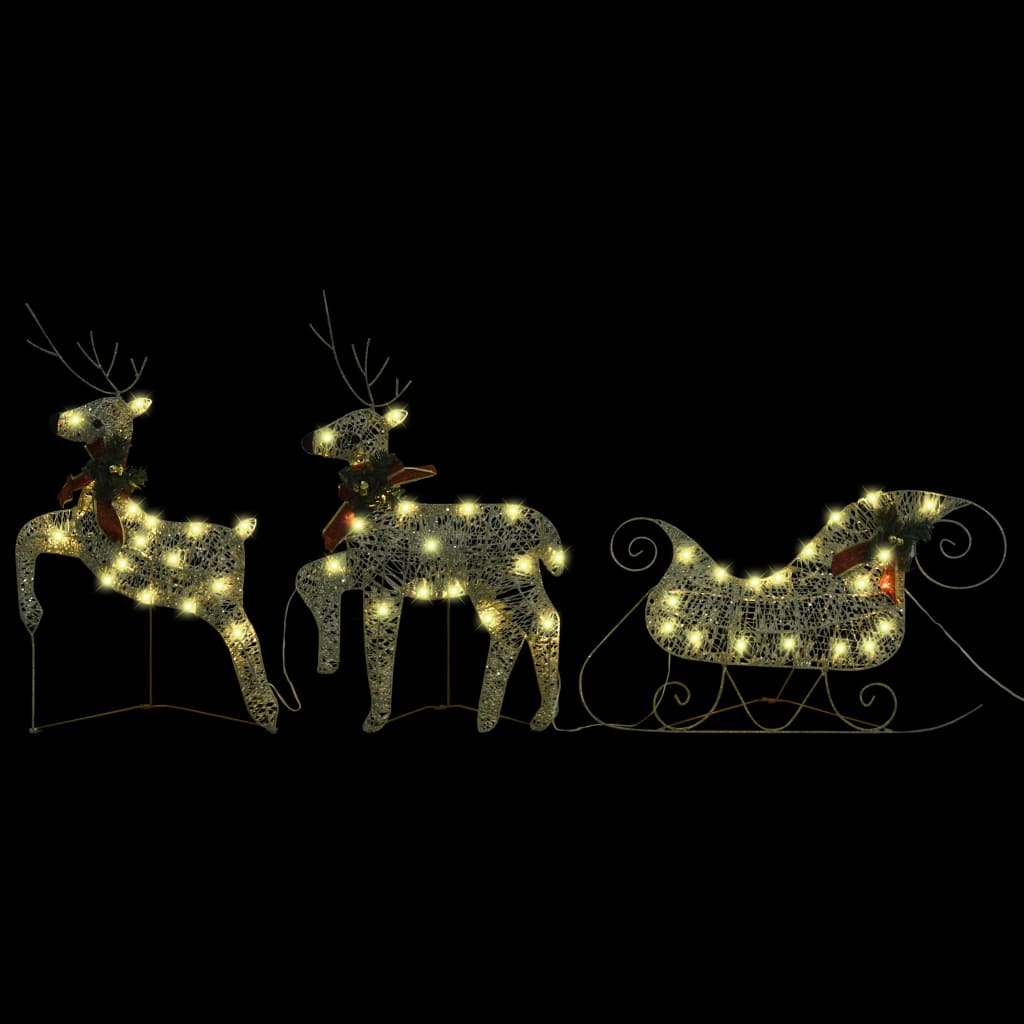 Vidaxl Gold Outdoor Reindeer & Sleigh Christmas Decoration With Energy-Efficient Led Lights - 140 Long-Lasting Warm White Led Lights - Weather-Resistant Mesh Material - Multiple Lighting Effects
