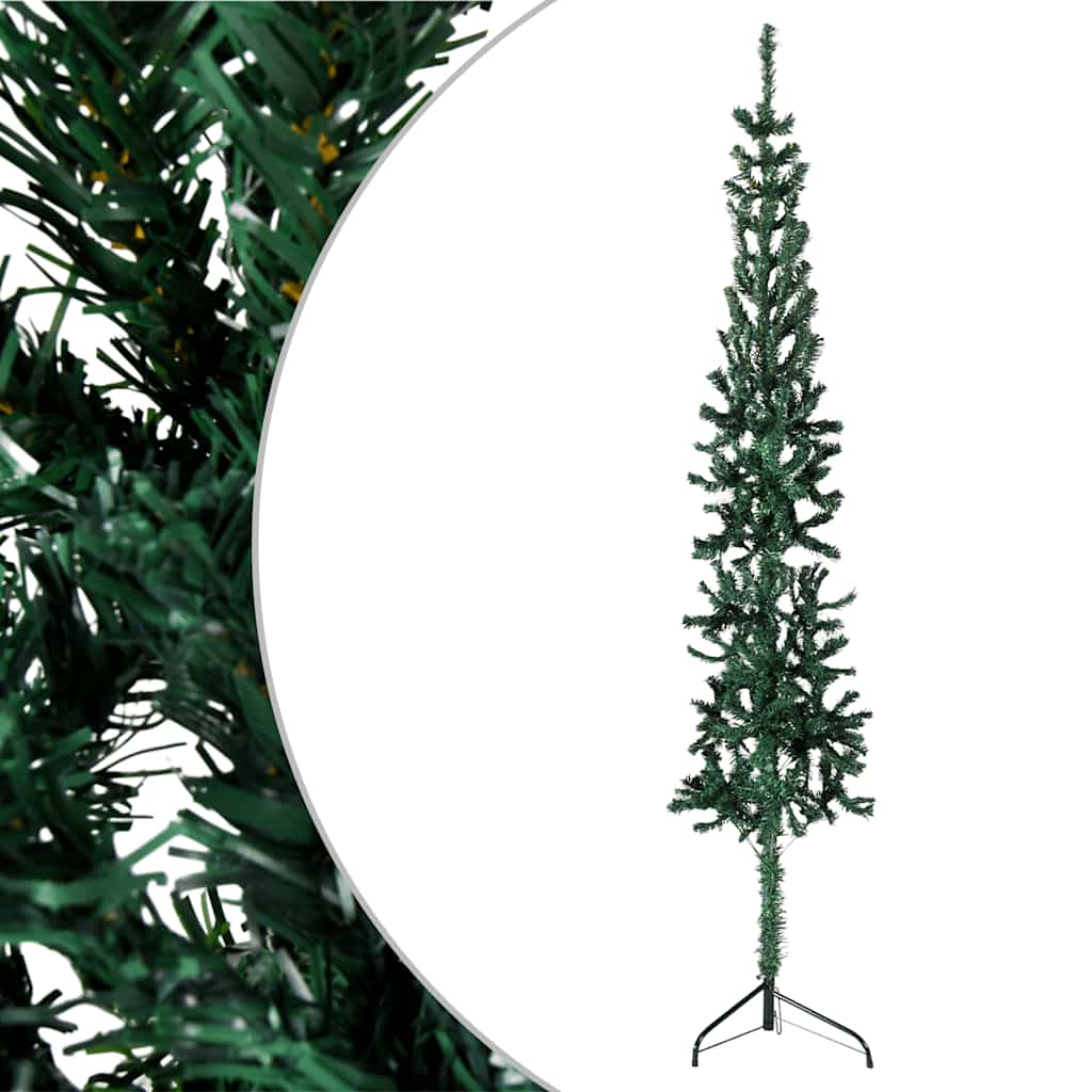 Vidaxl Slim Artificial Half Christmas Tree With Stand, Lifelike Pvc Green Xmas Tree, Space-Saving Design, Durable And Reusable Decor, Easy Assembly, Perfect For Limited Spaces