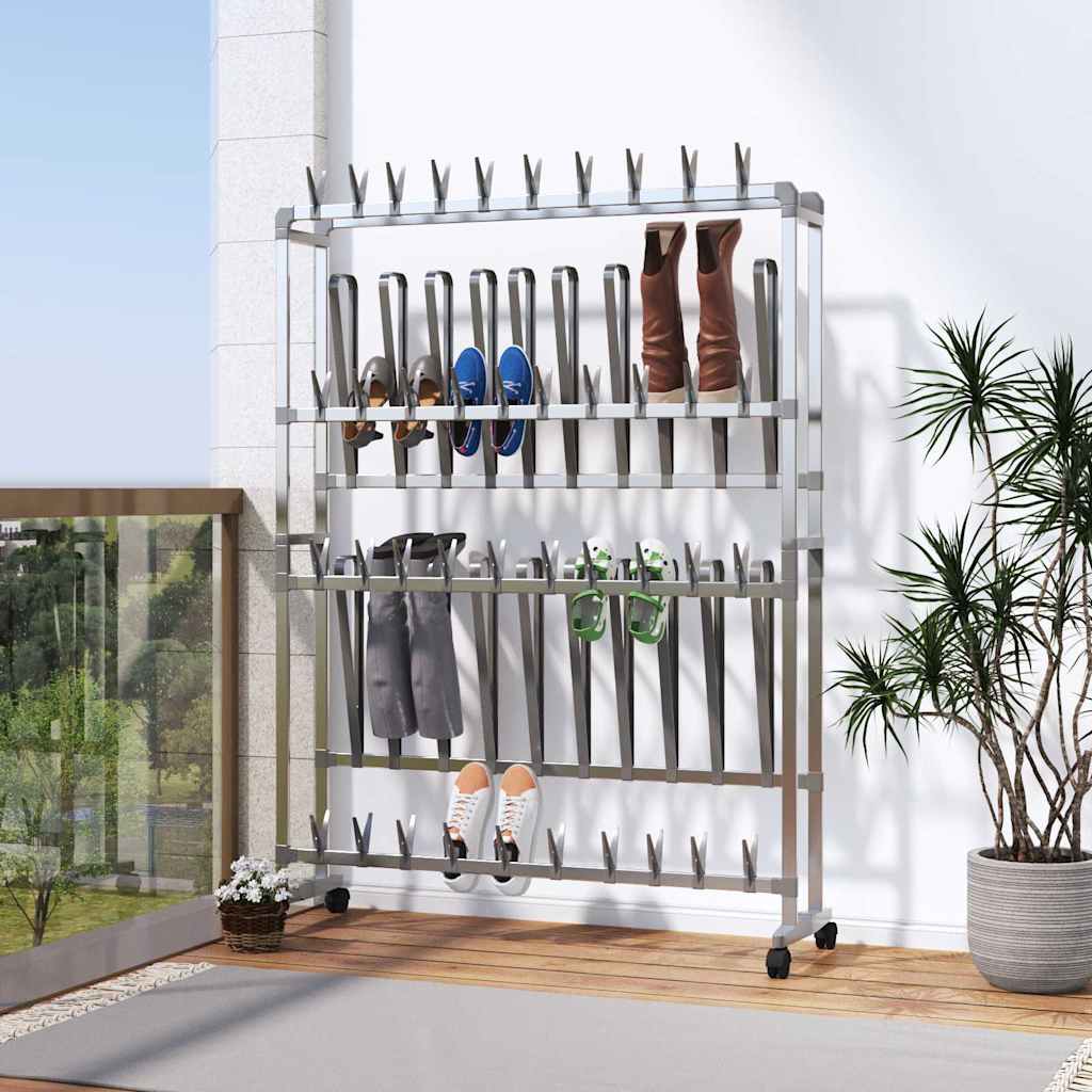 Vidaxl Shoe Rack With Wheels Silver 35inchX10.6inchX47.2inch