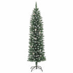 Vidaxl 6Ft Slim Artificial Christmas Tree With Snow, Steel Stand, Lush Pvc Branches, Space-Saving Xmas Tree For Holiday Decor, Green & White, With Artificial Snow Decoration