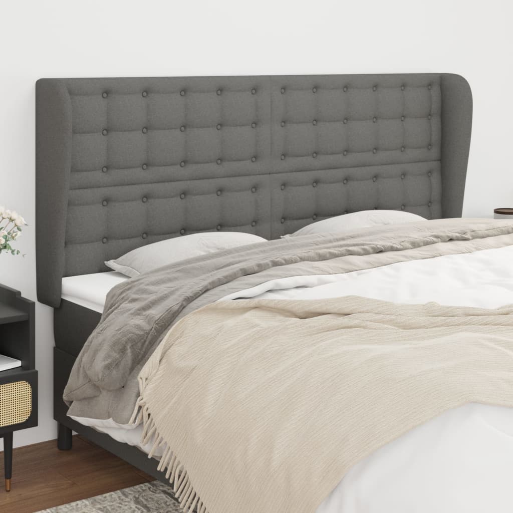 vidaXL Headboard with Ears Dark Gray 79.9x9.1x46.5/50.4 Fabric
