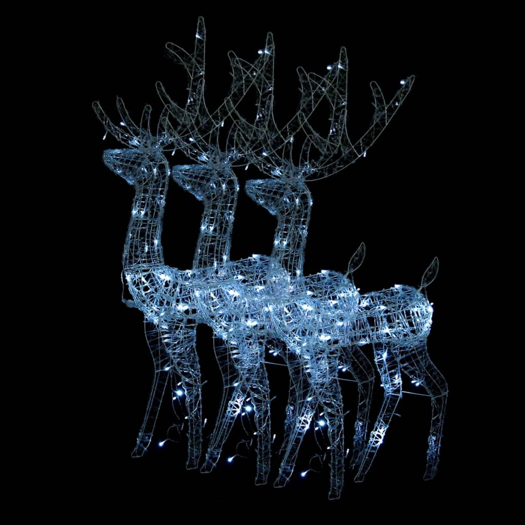 Vidaxl Pre-Lit Led Acrylic Reindeer Christmas Decorations - Set Of 3, 47.2" Tall, 140 Leds, 8 Lighting Modes, Indoor And Outdoor Use, Weather-Resistant Material, Cold White Light