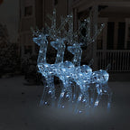 Vidaxl Pre-Lit Led Acrylic Reindeer Christmas Decorations - Set Of 3, 47.2" Tall, 140 Leds, 8 Lighting Modes, Indoor And Outdoor Use, Weather-Resistant Material, Cold White Light
