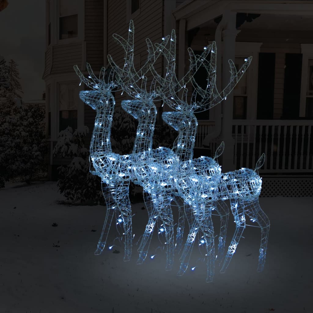 Vidaxl Pre-Lit Led Acrylic Reindeer Christmas Decorations - Set Of 3, 47.2" Tall, 140 Leds, 8 Lighting Modes, Indoor And Outdoor Use, Weather-Resistant Material, Cold White Light