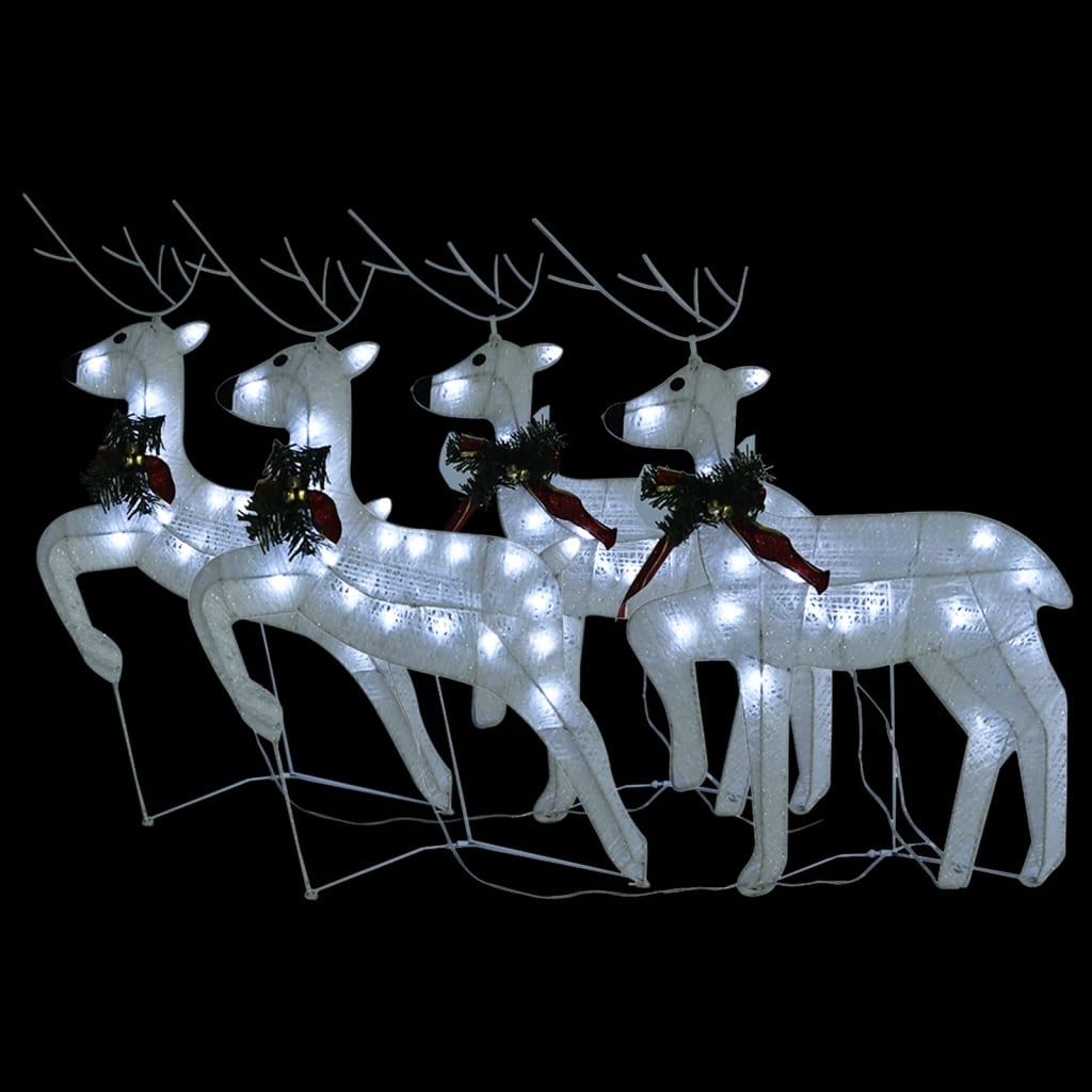 Vidaxl Christmas Reindeers 4 Pcs, Christmas Lighting Display With 80 Leds, Xmas Decoration For Indoor Outdoor, Holiday Ornament, Modern Style, White