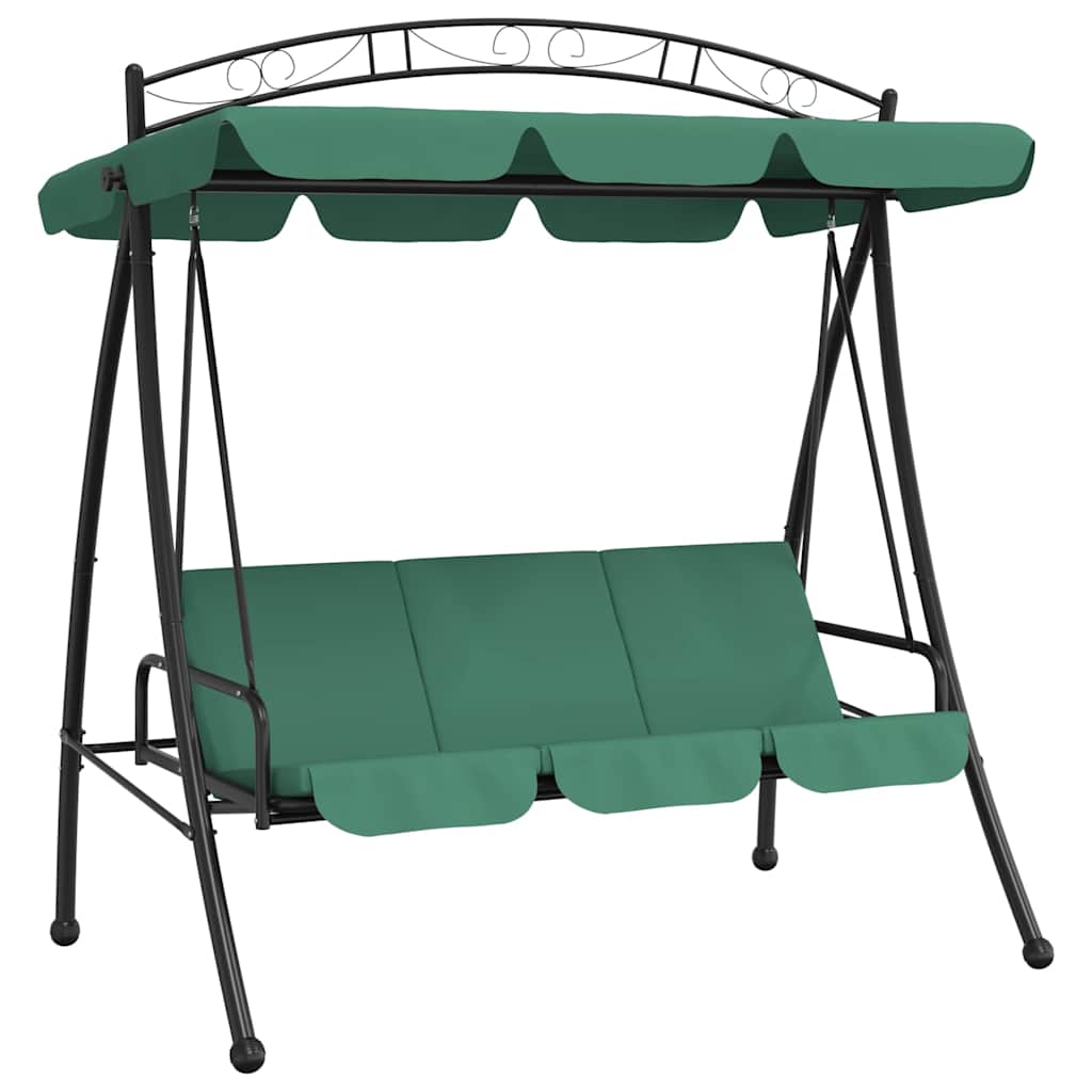 Vidaxl Green Garden Swing Bench With Canopy And Convertible Bed - Durable Oxford Fabric And Powder-Coated Steel Outdoor Furniture