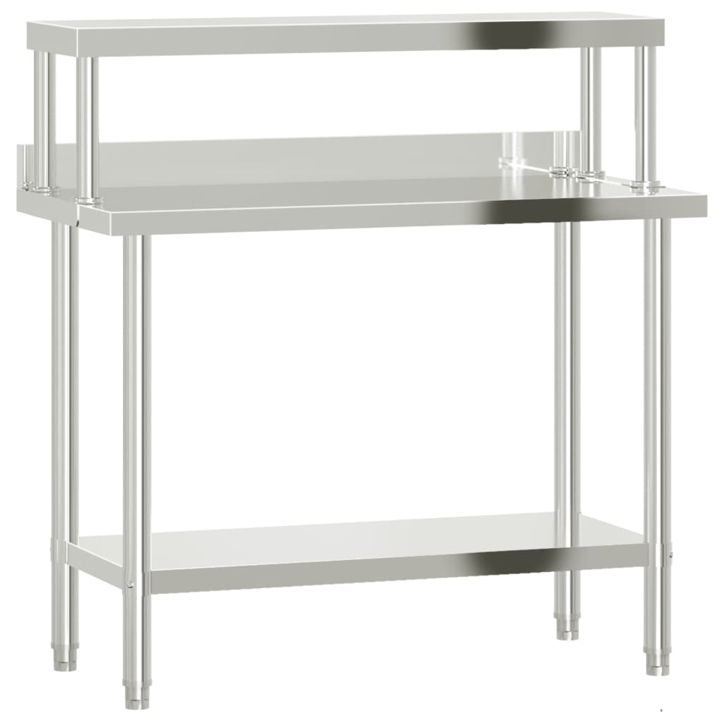 Vidaxl Worktop With Top Shelf 110X55X120Cm Stainless Steel