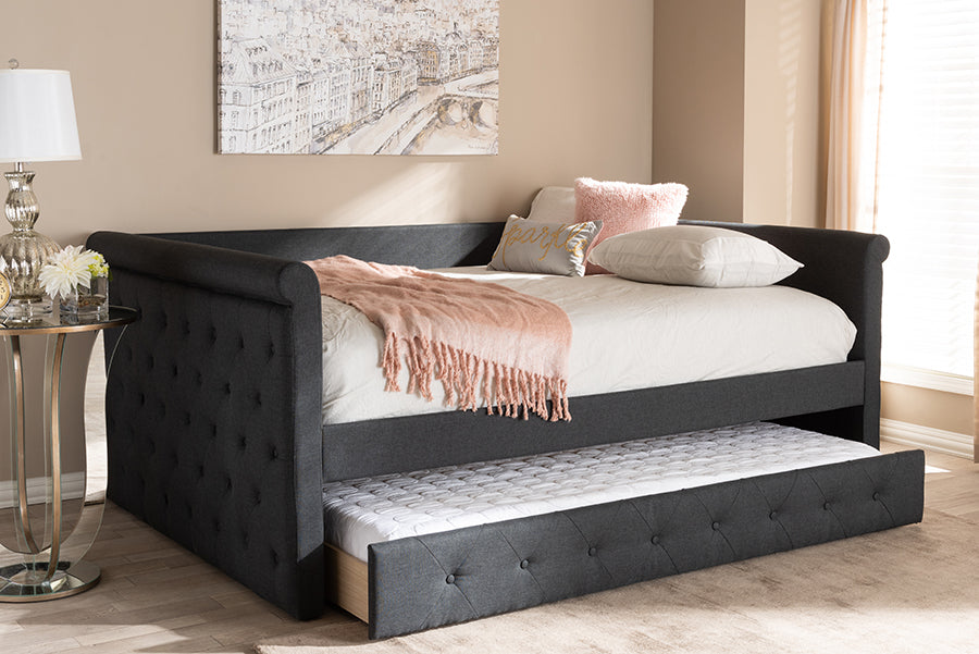 Baxton Studio Alena Modern And Contemporary Dark Grey Fabric Upholstered Full Size Daybed With Trundle