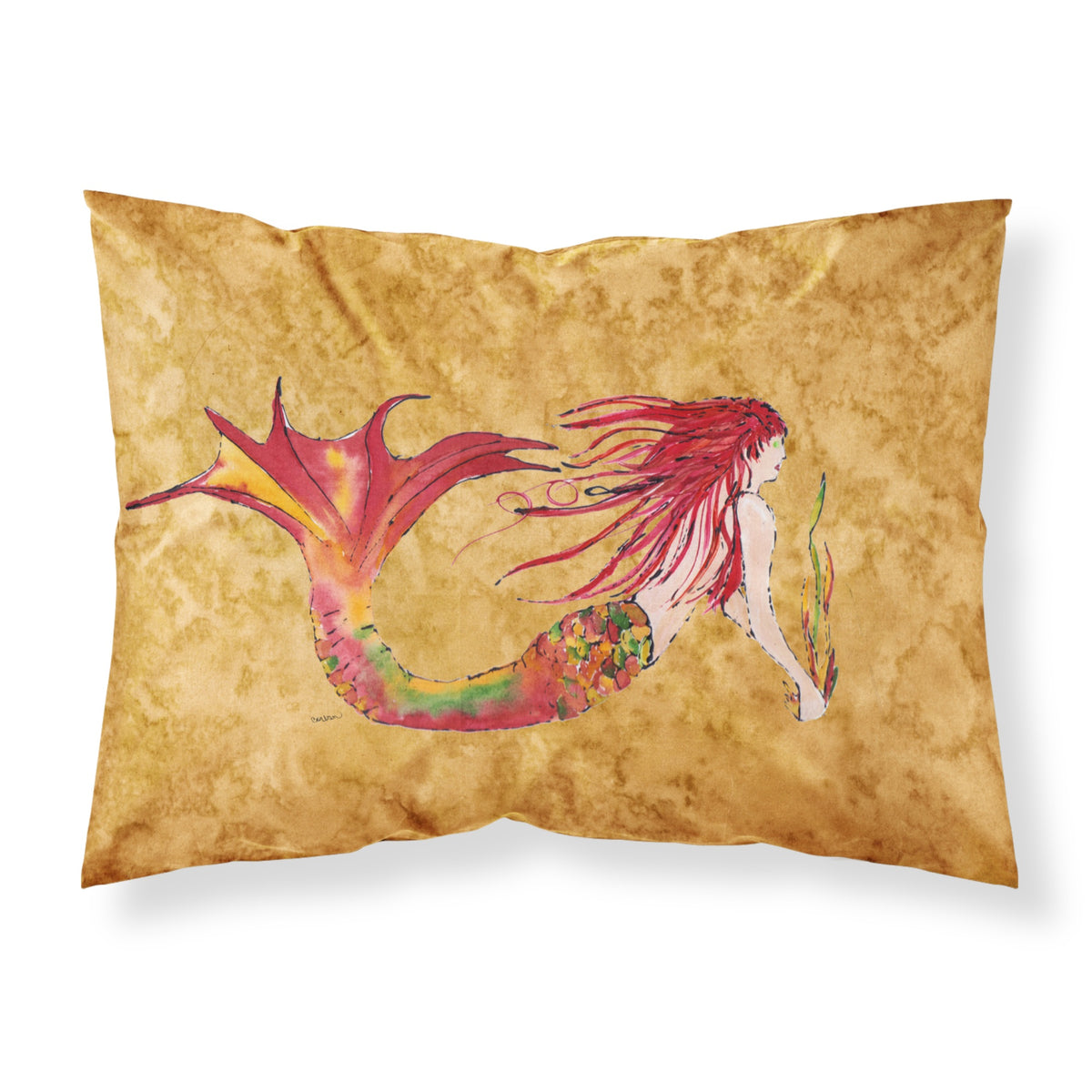 'Caroline'S Treasures 8727Pillowcase Ginger Red Headed Mermaid On Gold Fabric Standard Pillowcase, Large, Multicolor'