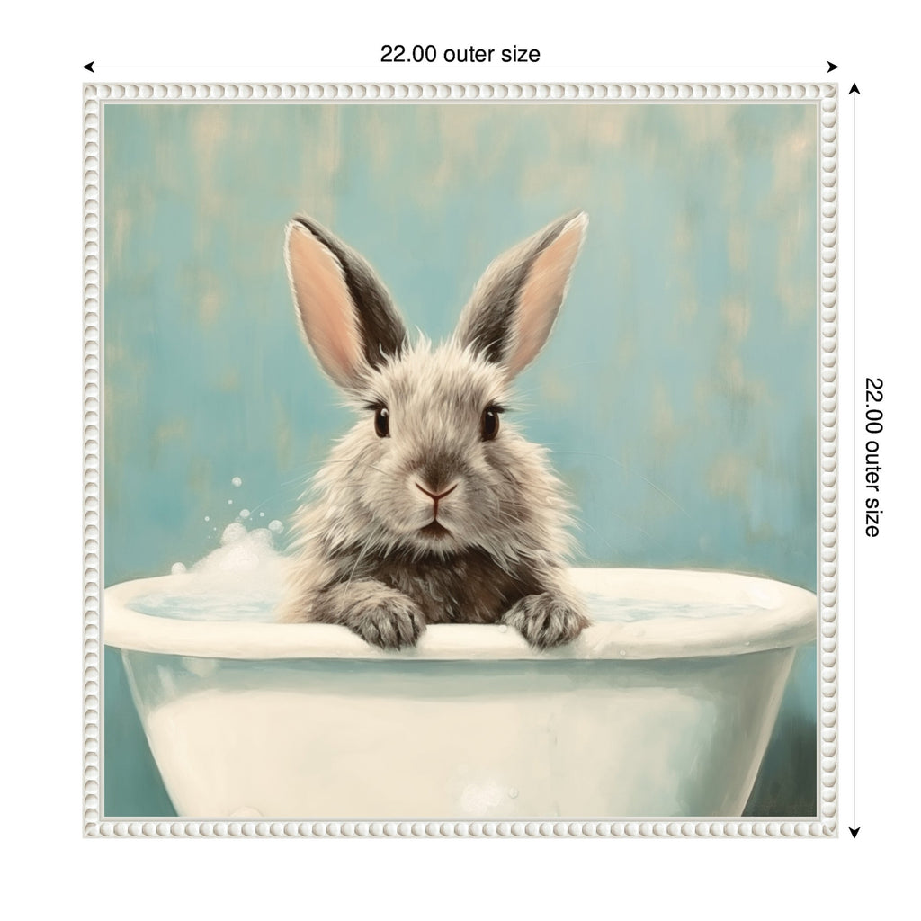 Sylvie Country Bunny White Bathtub Framed Canvas by The Creative Bunch Studio