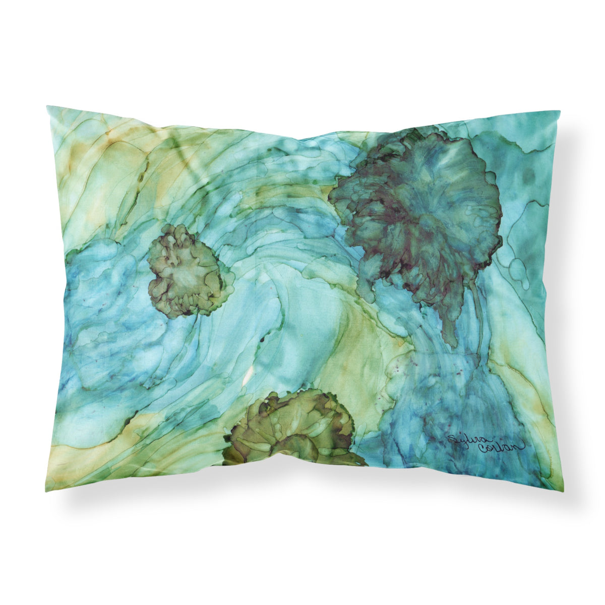 'Caroline'S Treasures 8952Pillowcase Abstract In Teal Flowers Fabric Standard Pillowcase, Large, Multicolor'